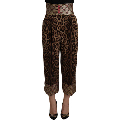 Dolce & Gabbana Brown Leopard Gold Jacquard High Waist Pants