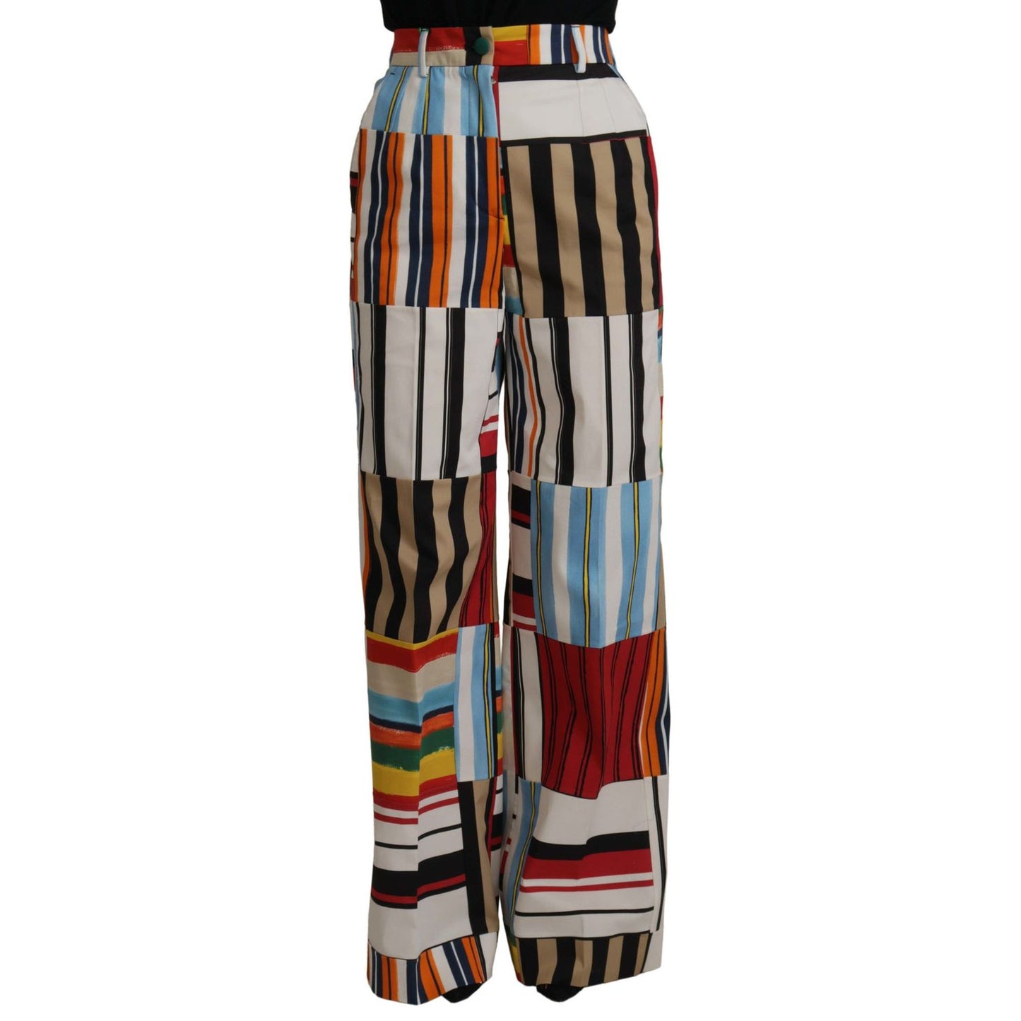 Dolce & Gabbana Multicolor Striped High Waist Cotton Pants