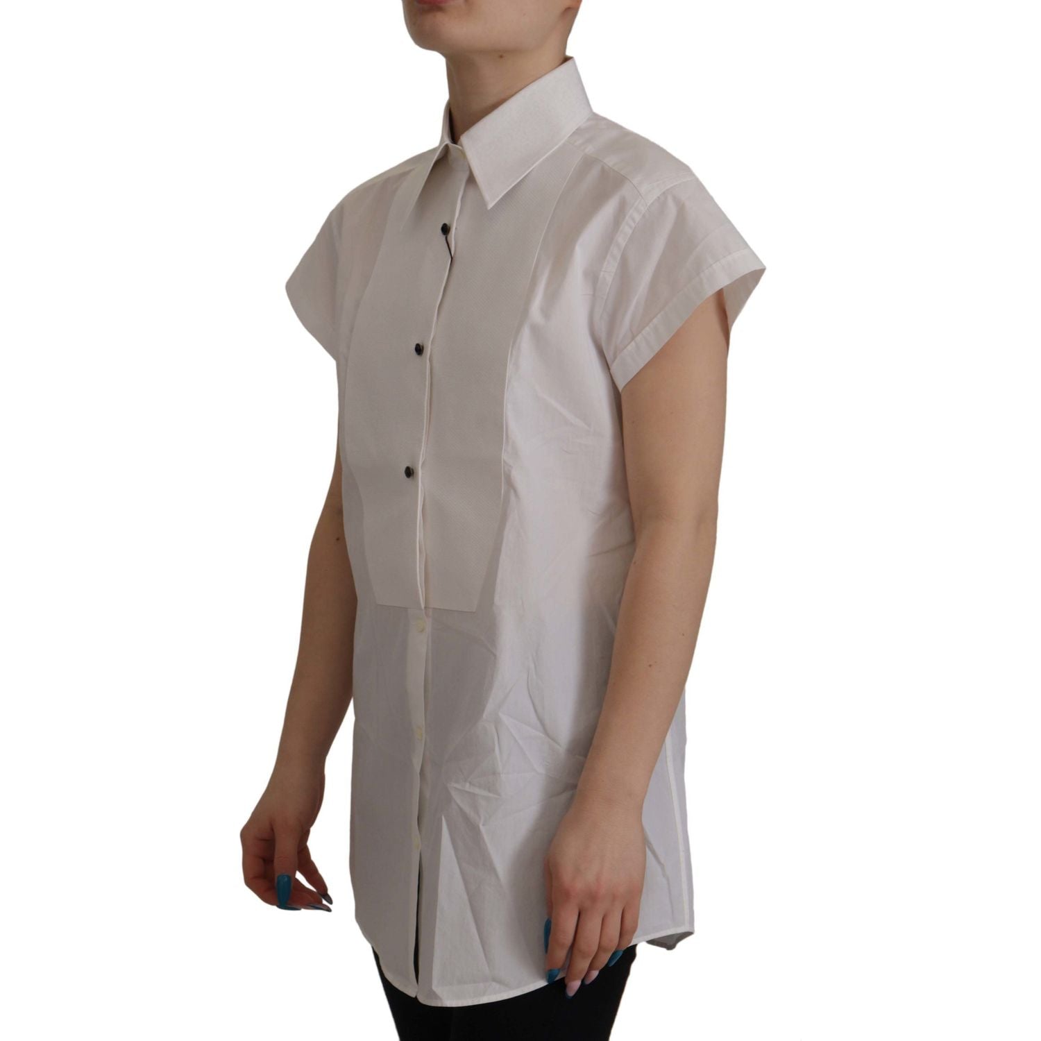 Dolce & Gabbana White Sleeveless Tuxedo Formal Blouse Top