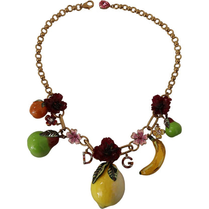 Dolce & Gabbana Gold Brass Sicily Fruits Roses Statement Necklace