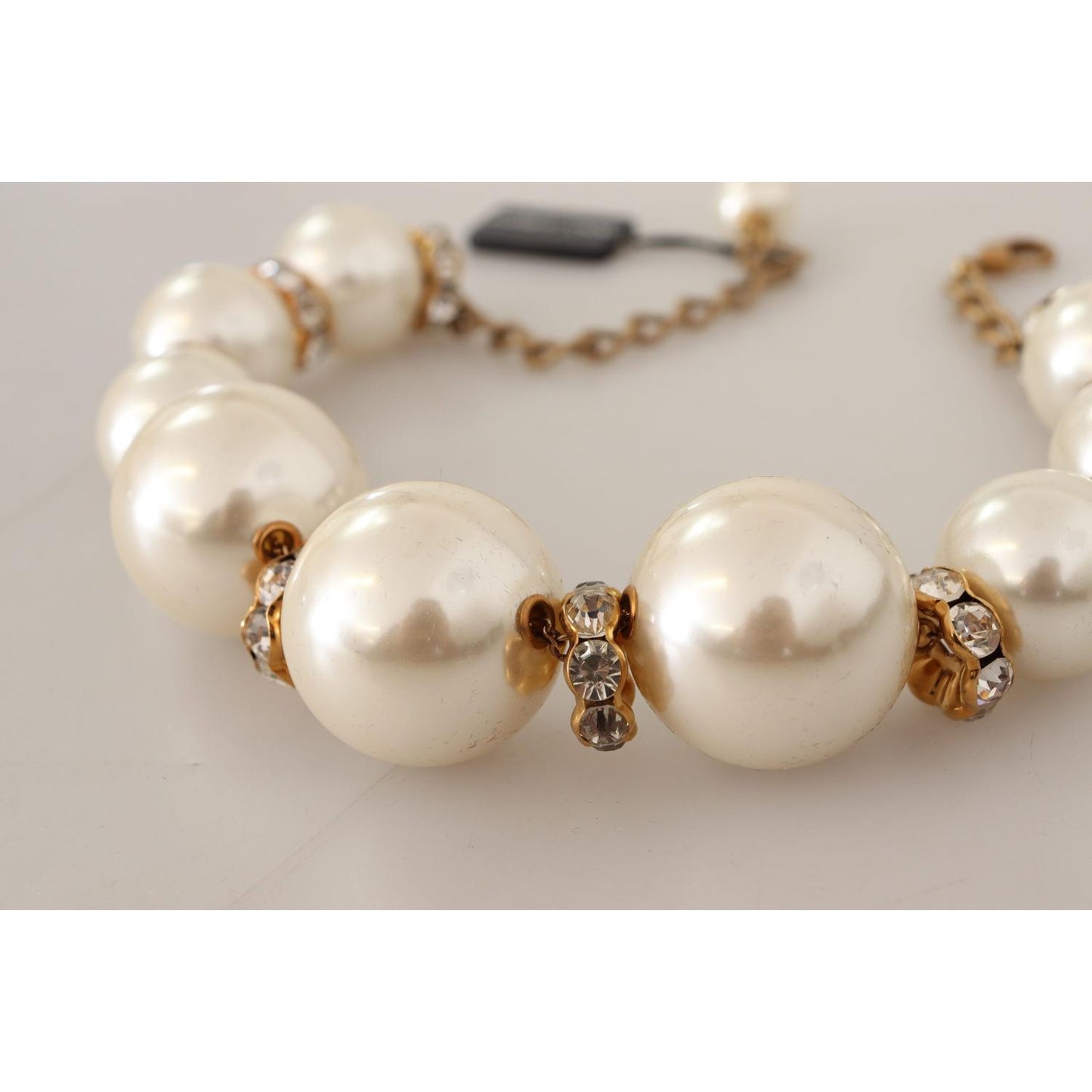 Dolce & Gabbana Elegant Faux Pearl Charm Necklace with Crystal Accents Dolce & Gabbana