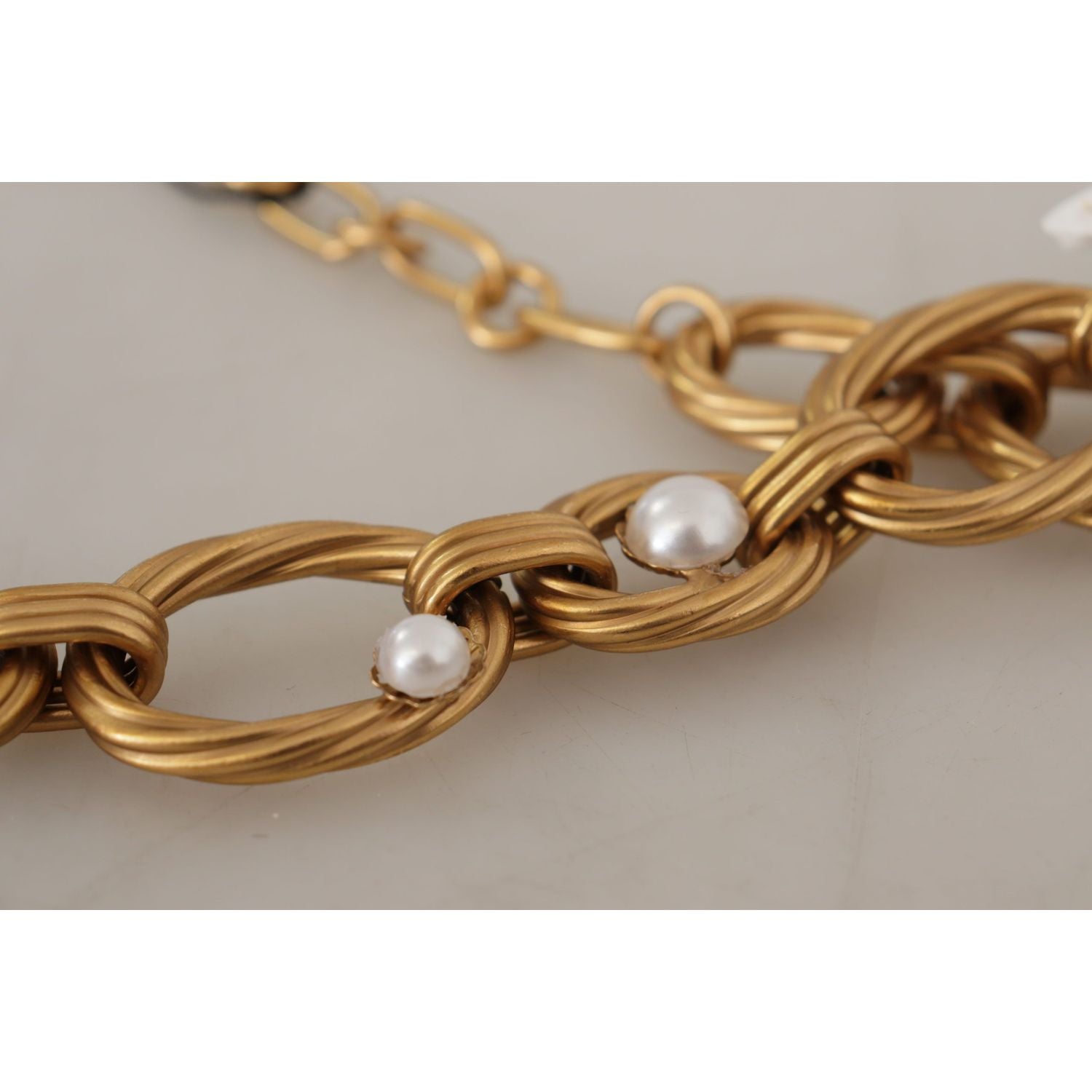 Dolce & Gabbana Gold White Lily Floral Chain Statement Necklace