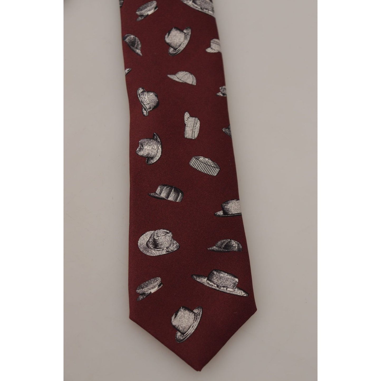 Dolce & Gabbana Maroon Hat Pattern 100% Silk Adjustable Accessory Tie