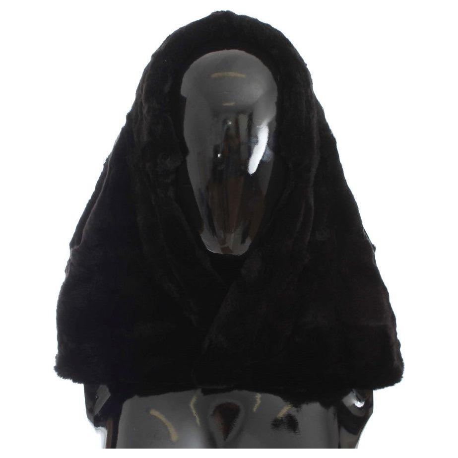 时尚黑色黄鼠狼毛皮连帽围巾