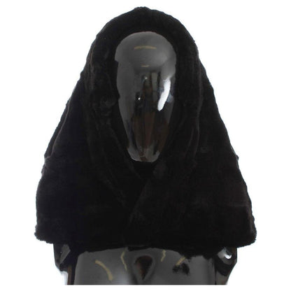 Dolce & Gabbana Black Weasel Fur Crochet Hood Scarf Hat
