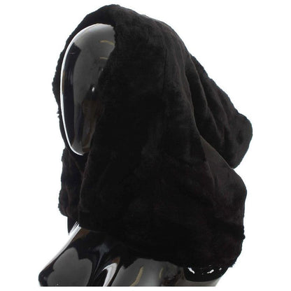 Dolce & Gabbana Black Weasel Fur Crochet Hood Scarf Hat