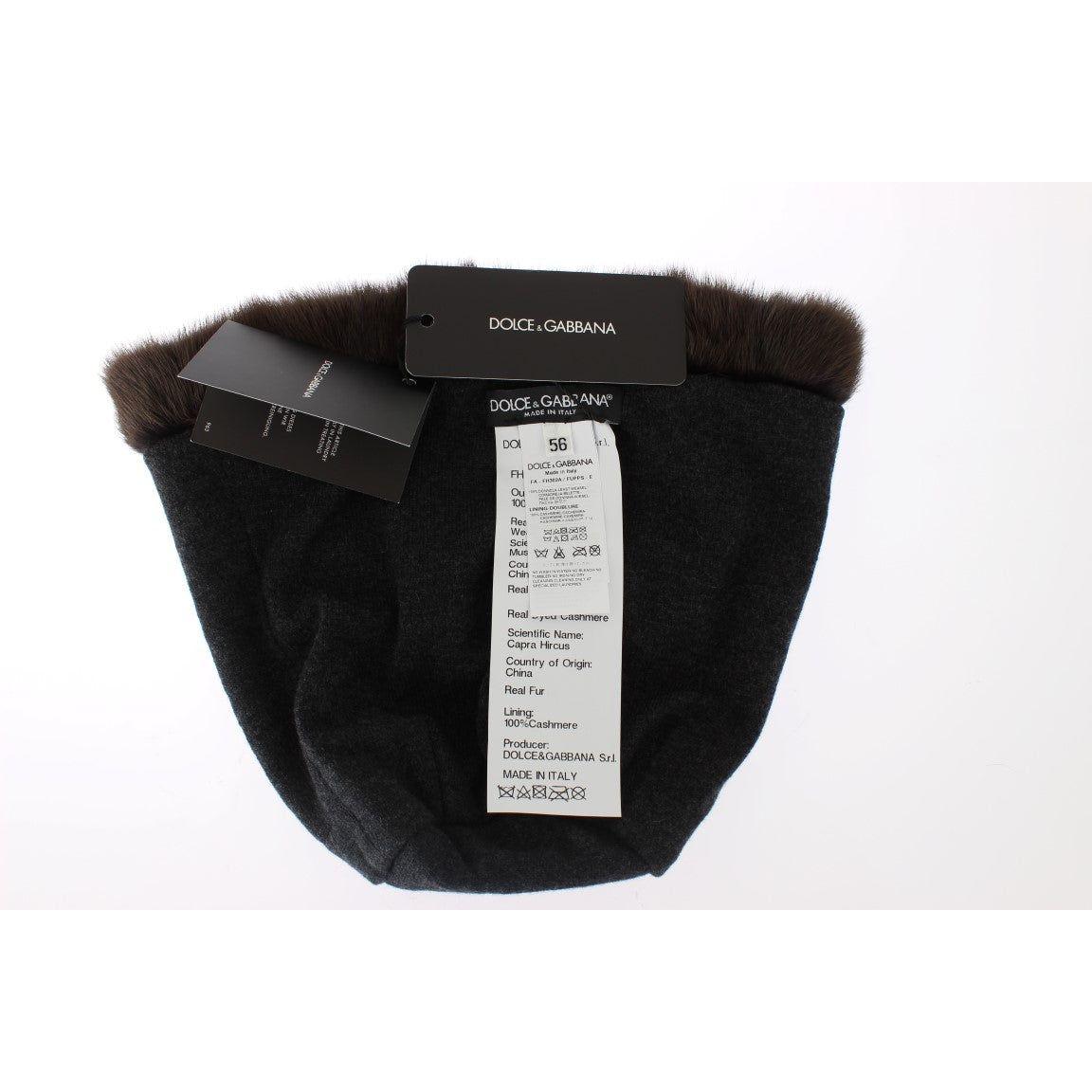 Dolce & Gabbana Luxurious Brown Weasel Fur Beanie Beanie Hat Dolce & Gabbana