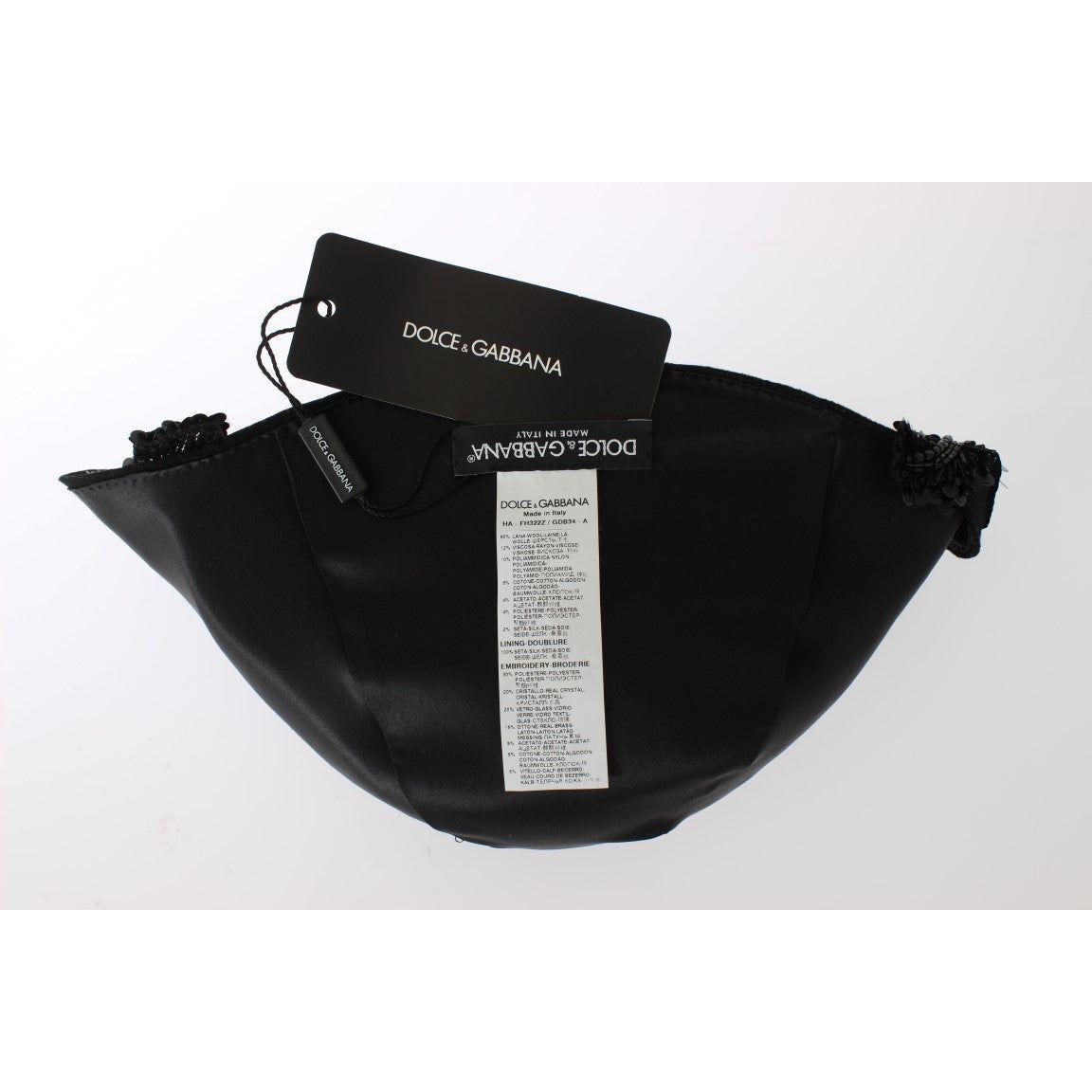 قبعة كلوش أنيقة مزينة بالكريستال باللون الأسود من دولتشي آند غابانا