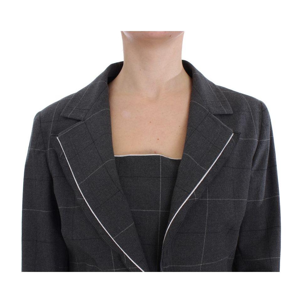 BENCIVENGA Elegant Gray Checkered Sheath Suit Set Suit BENCIVENGA