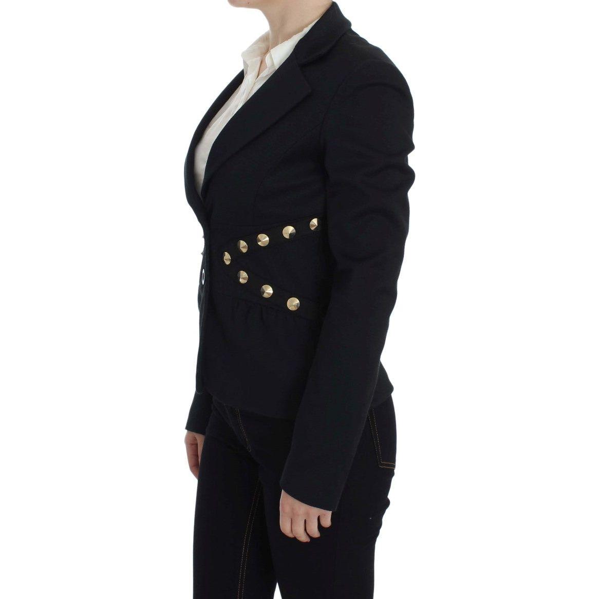Exte Black Cotton Stretch Gold Studded Blazer Jacket