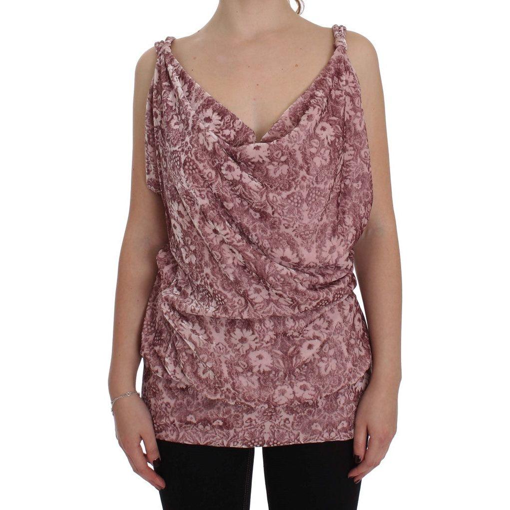 Exte Pink Floral Print Viscose Silk Blouse Top