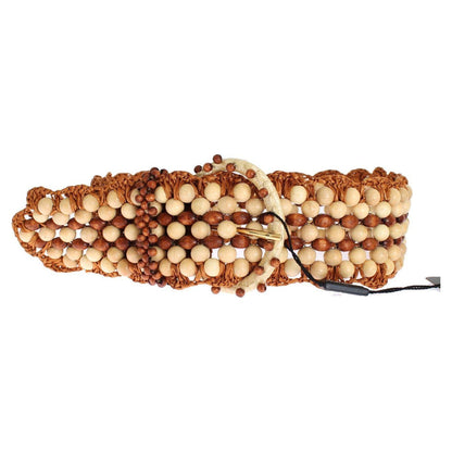 Dolce & Gabbana Brown Raffia Wood Beaded Wide Waist Belt