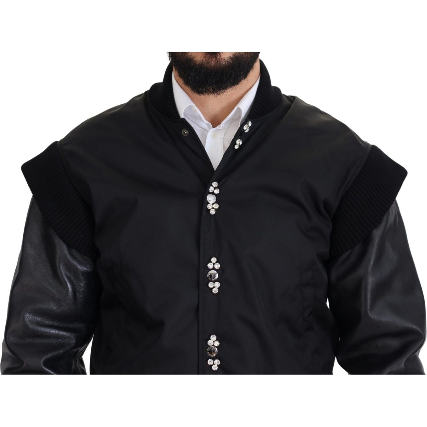 Dolce & Gabbana Elegant Black Crystal-Embellished Bomber Jacket Dolce & Gabbana