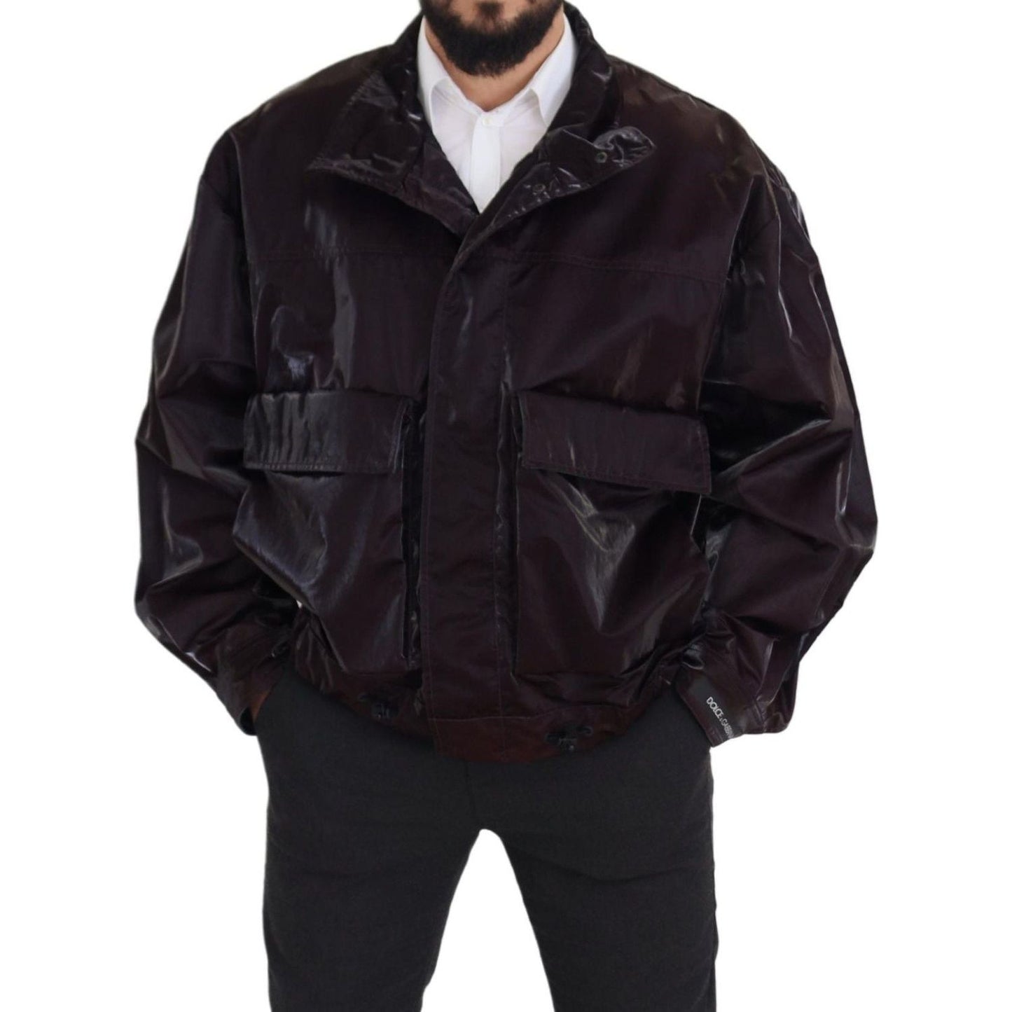 Dolce & Gabbana Bordeaux Nylon Collared Men Coat Jacket