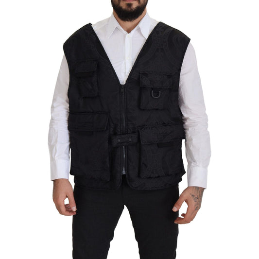 Dolce & Gabbana Black Nylon Full Zip Sleeveless Jacket