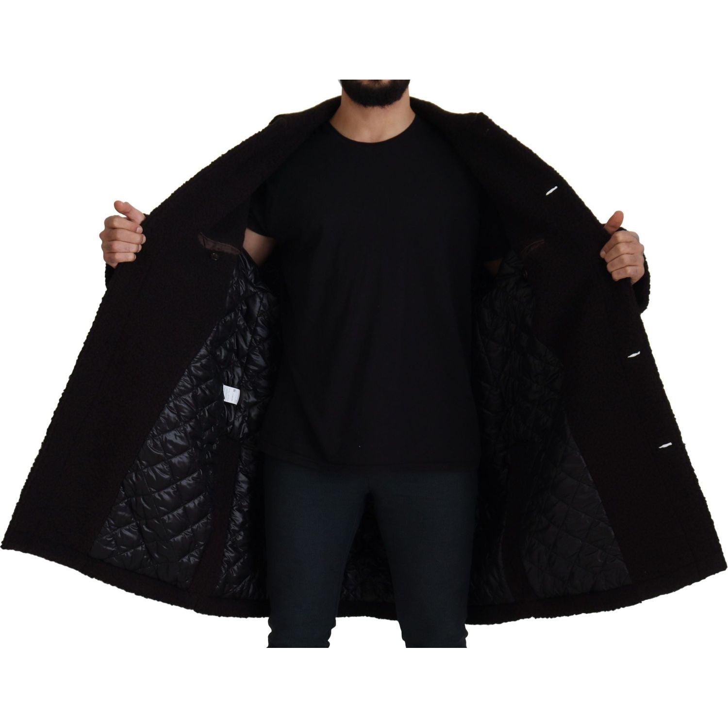 Dolce & Gabbana Black Alpaca Button Down Trench Coat Jacket