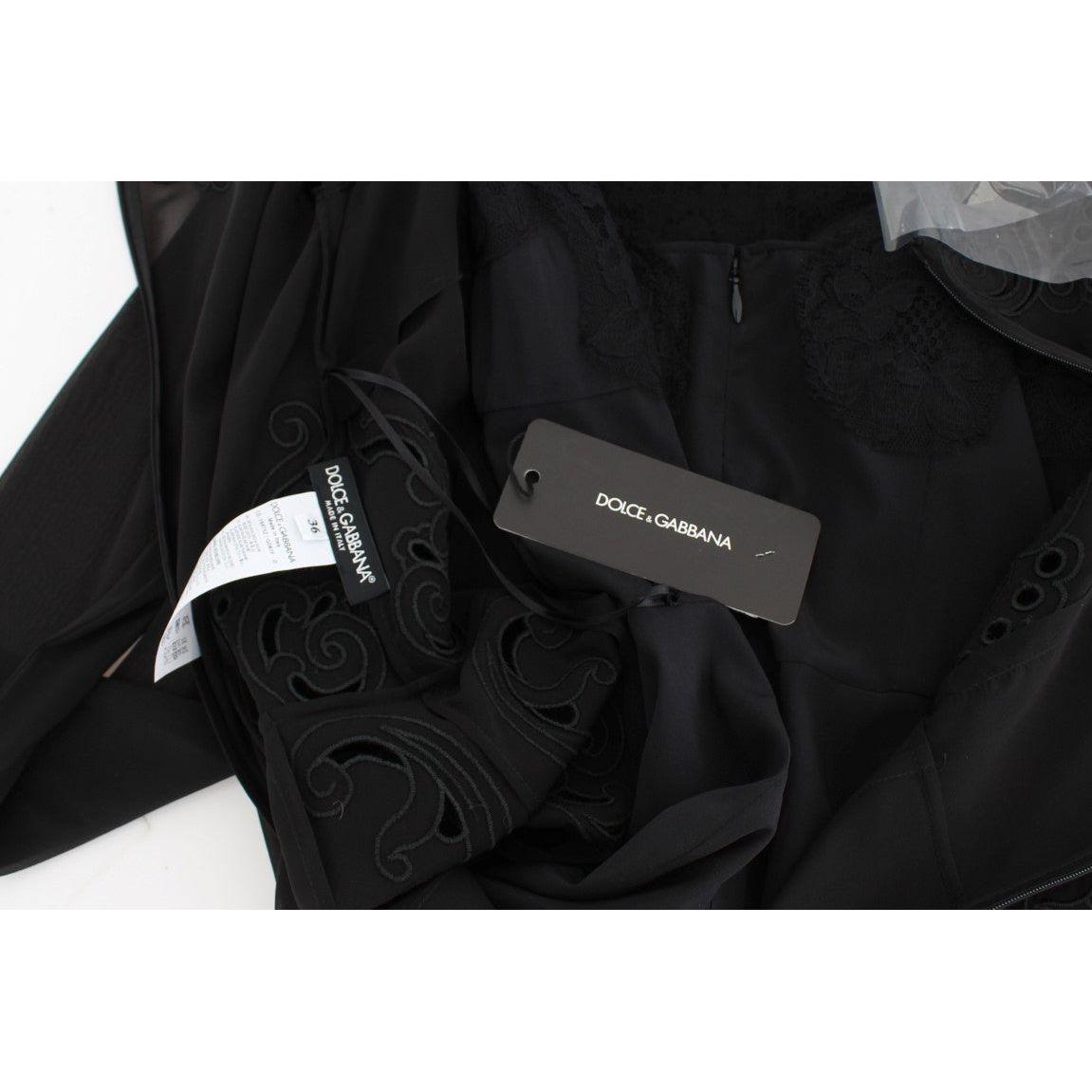 优雅黑色花卉蕾丝紧身连衣裙