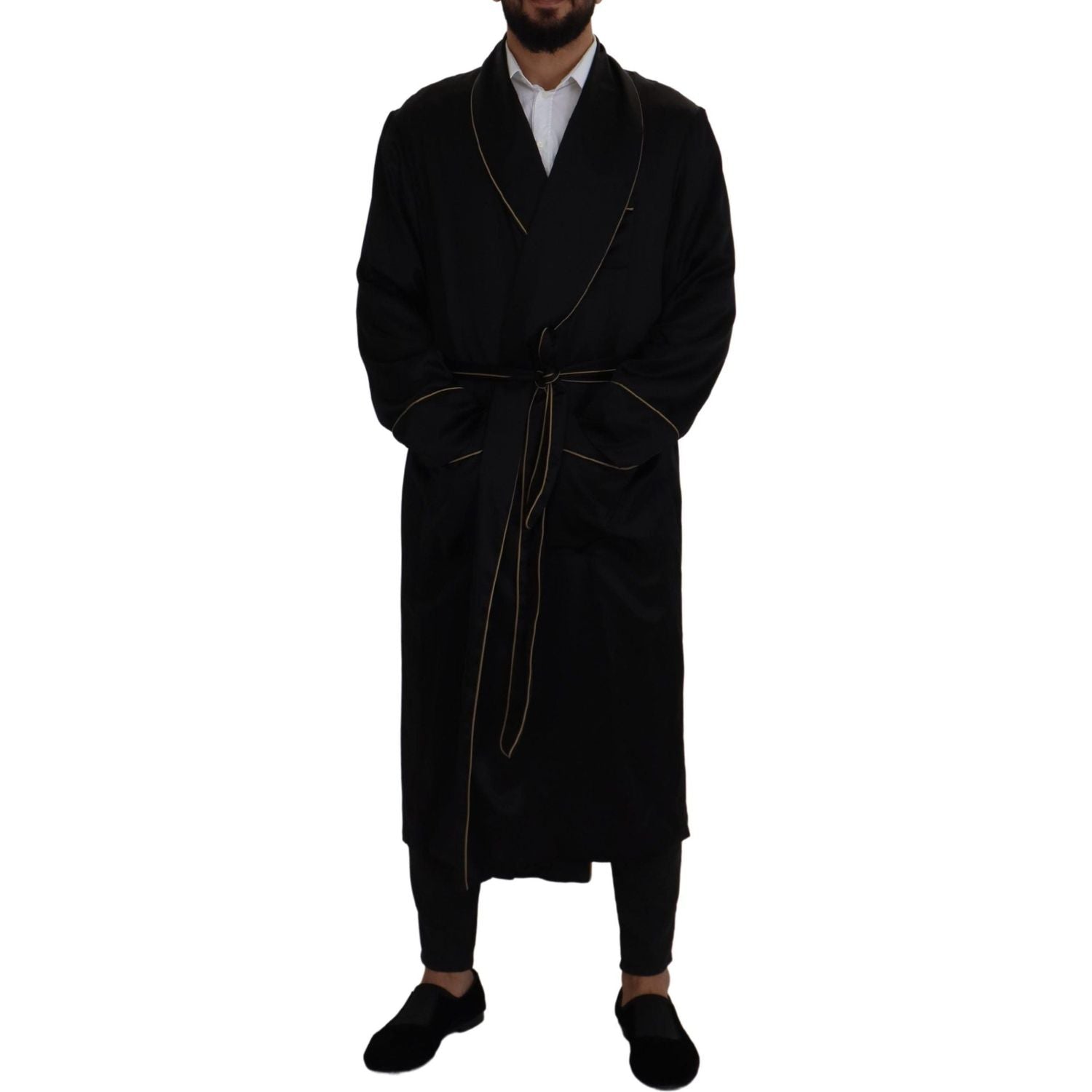 Dolce & Gabbana Black 100% Silk Robe Coat Wrap  Jacket