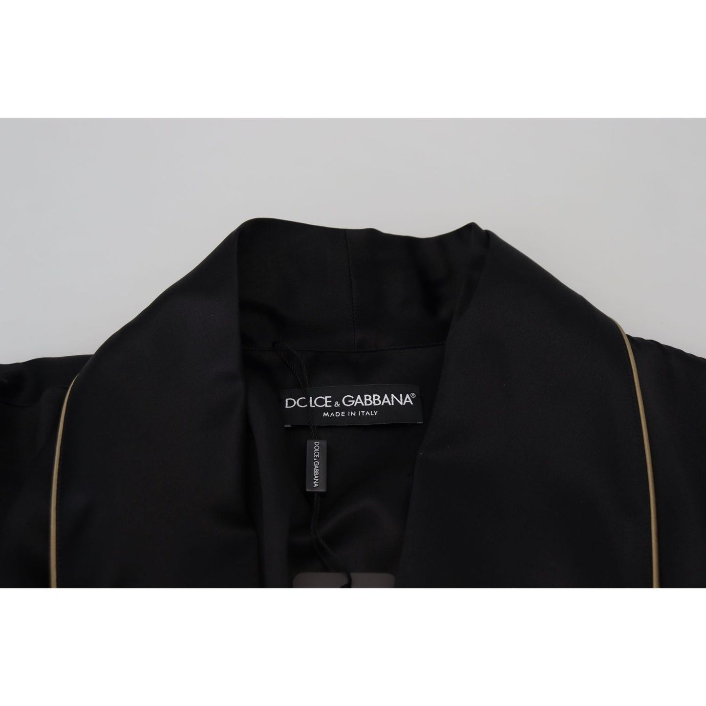 Dolce & Gabbana Black 100% Silk Robe Coat Wrap Jacket