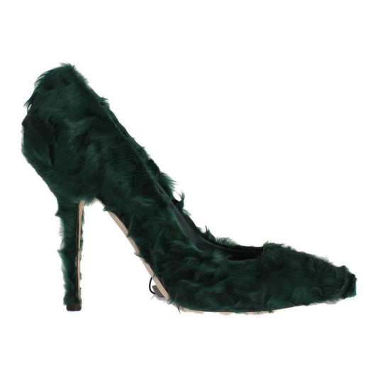 Dolce & Gabbana Elegant Green Xiangao Fur Leather Pumps Dolce & Gabbana