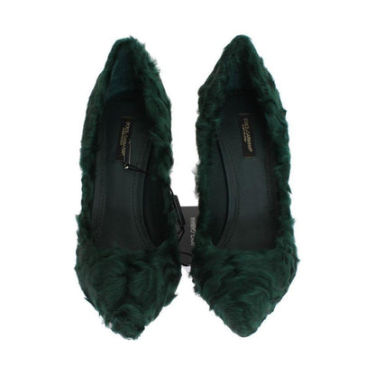 Dolce & Gabbana Green Xiangao Lamb Fur Leather Pumps