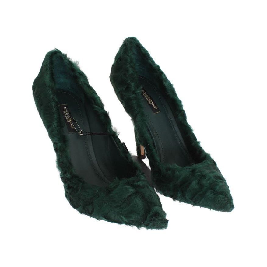 Dolce & Gabbana Elegant Green Xiangao Fur Leather Pumps Dolce & Gabbana