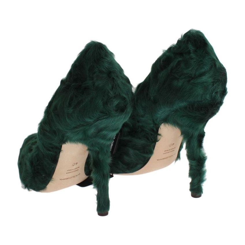 Dolce & Gabbana Green Xiangao Lamb Fur Leather Pumps