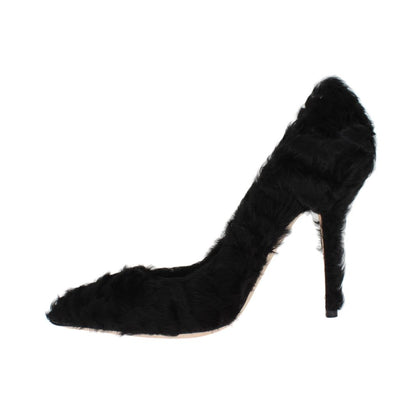 Dolce & Gabbana Black Xiangao Lamb Fur Leather Pumps