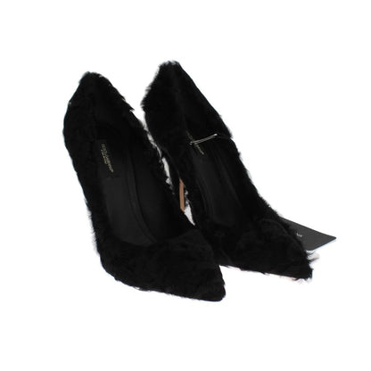 Dolce & Gabbana Black Xiangao Lamb Fur Leather Pumps