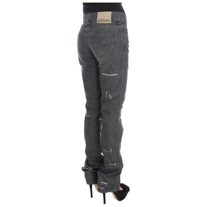 John Galliano Gray Wash Cotton Torn Straight Fit Jeans