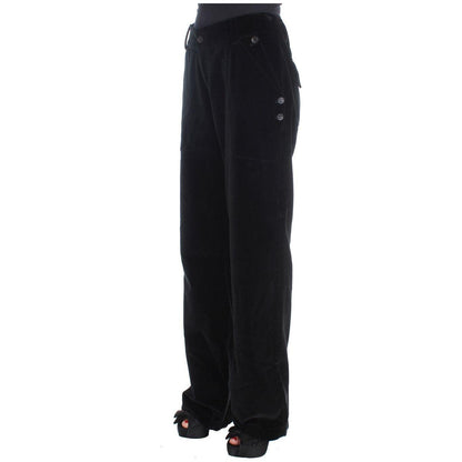 Ermanno Scervino Black Velvet Cotton Straight Legs Pants