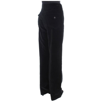 Ermanno Scervino Black Velvet Cotton Straight Legs Pants