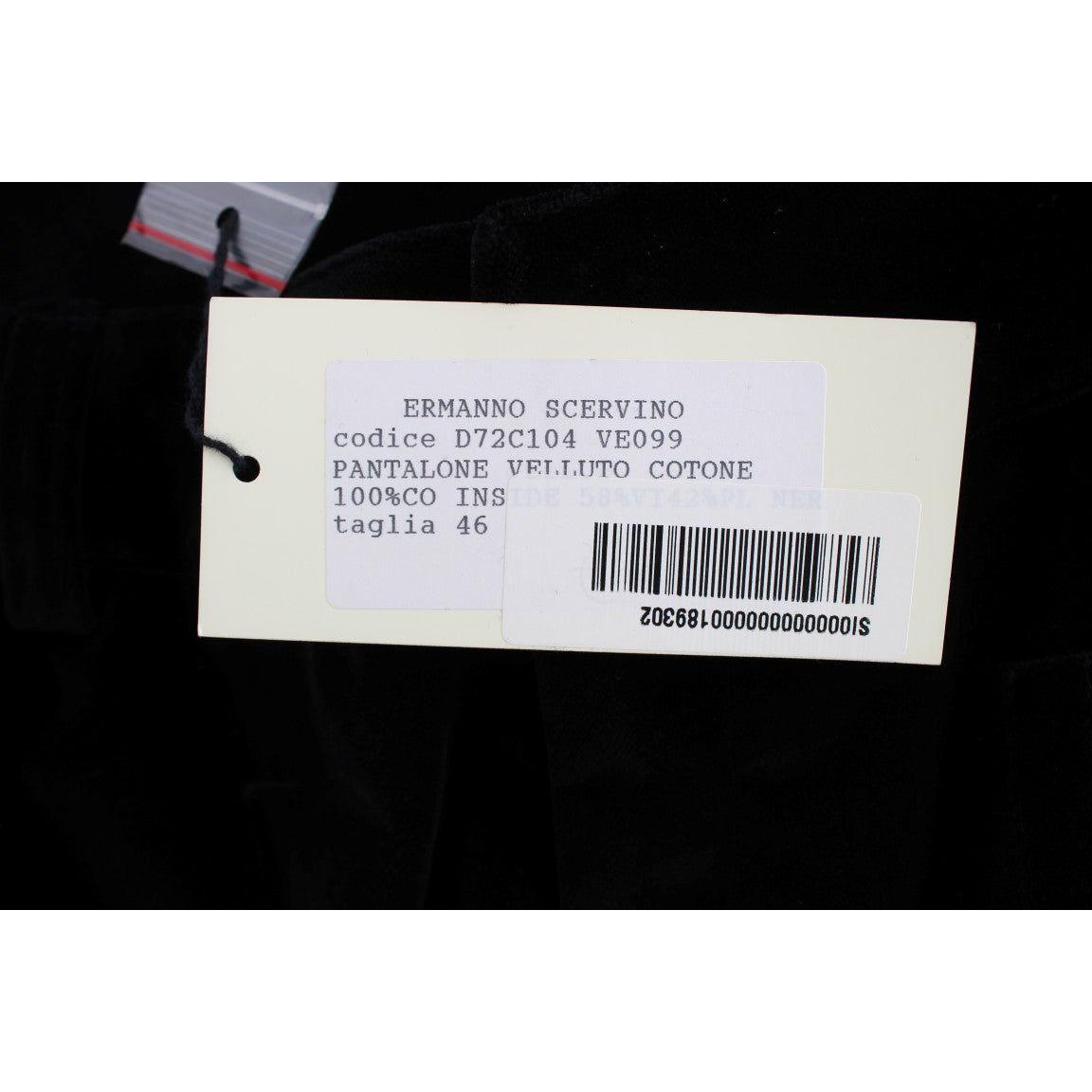 Ermanno Scervino Black Velvet Cotton Straight Legs Pants