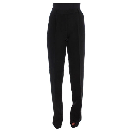 Ermanno Scervino Black Striped Cotton Blend Wide Legs Pants