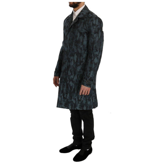 Dolce & Gabbana Blue Camouflage Trench Coat Elegance Coats & Jackets Dolce & Gabbana