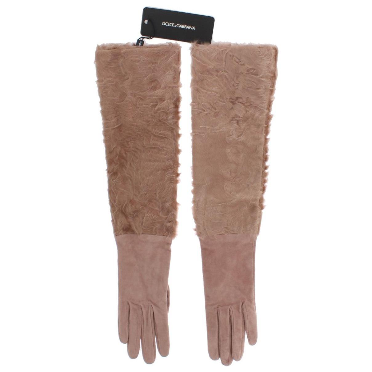 Dolce & Gabbana Beige Suede Xiangao Fur Elbow Gloves