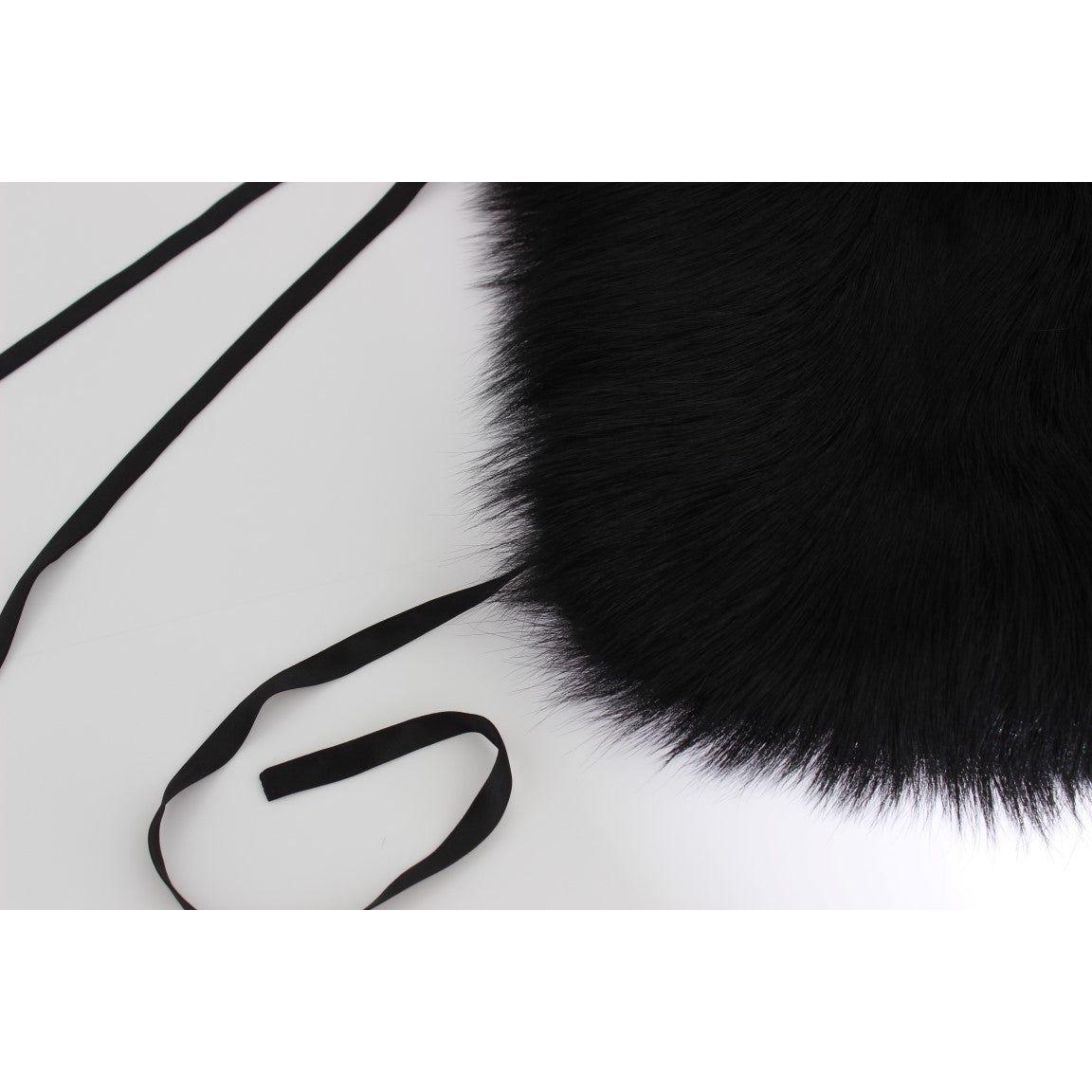 Dolce & Gabbana Elegant Black Fox Fur Silk Shoulder Wrap Fur Wrap Scarves Dolce & Gabbana