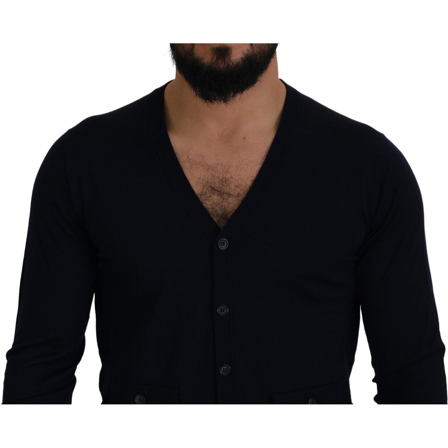 Dolce & Gabbana Blue Wool STAFF Down Cardigan Sweater
