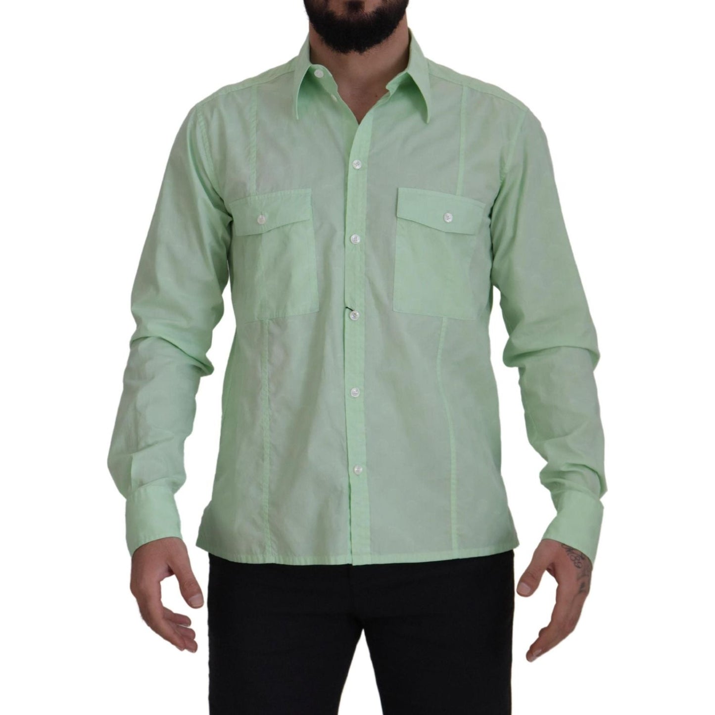 Dolce & Gabbana Mint Green Slim Fit Casual Button-Down Shirt Dolce & Gabbana