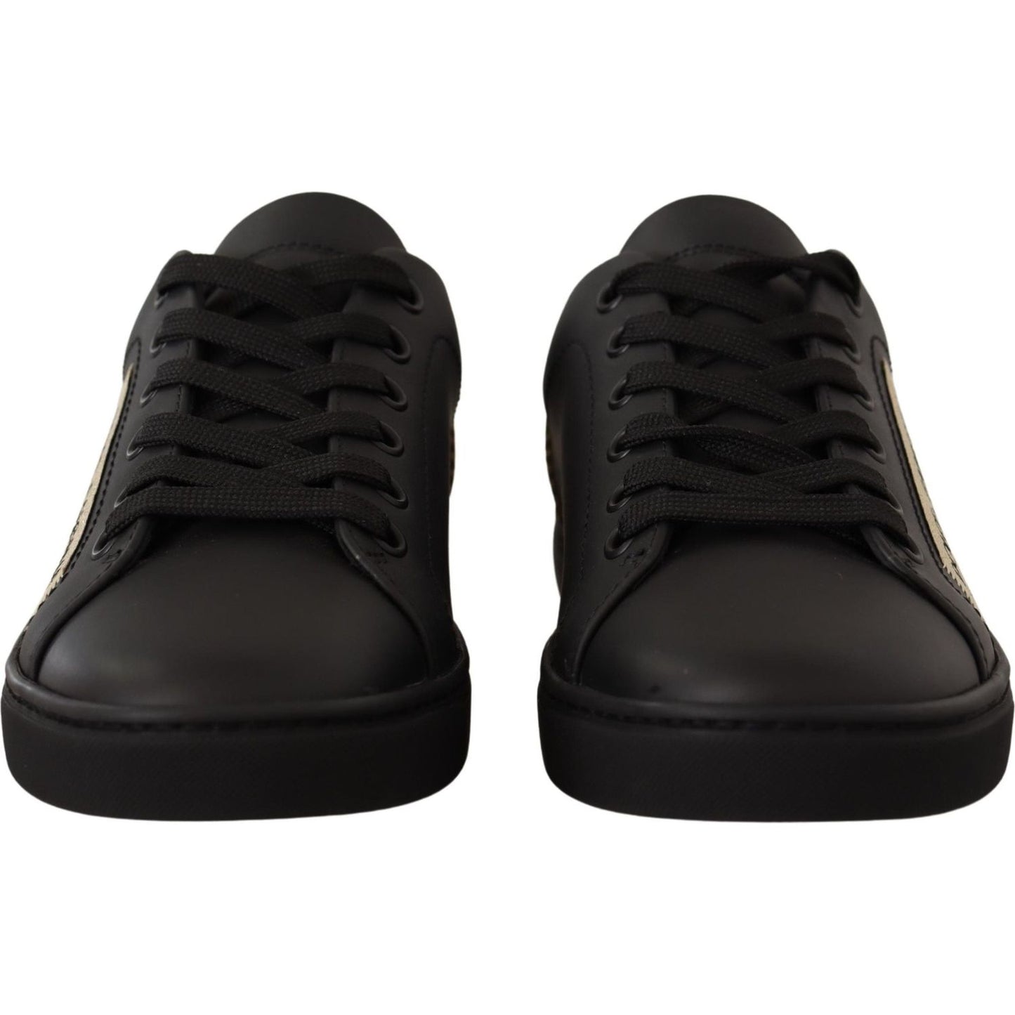 Dolce & Gabbana Black Gold Leather Low Top Sneakers Womens Shoes
