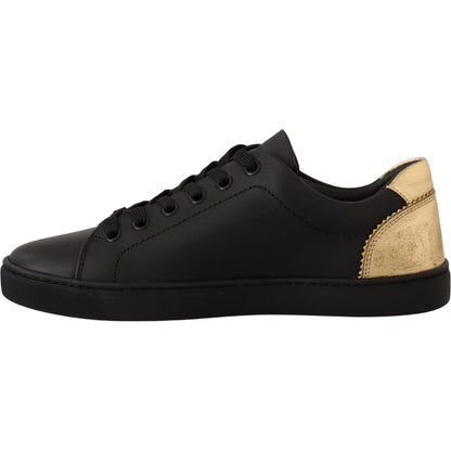 Dolce & Gabbana Black Gold Leather Low Top Sneakers Womens Shoes