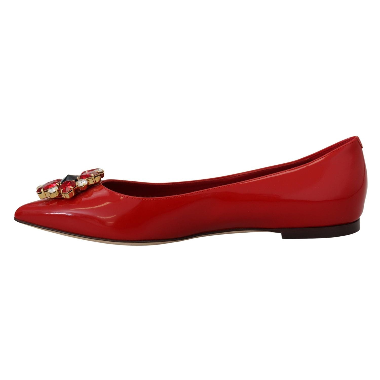 Dolce & Gabbana Red Leather Crystals Loafers Flats Shoes