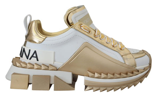 Dolce & Gabbana Elegant White and Gold Leather Sneakers Dolce & Gabbana