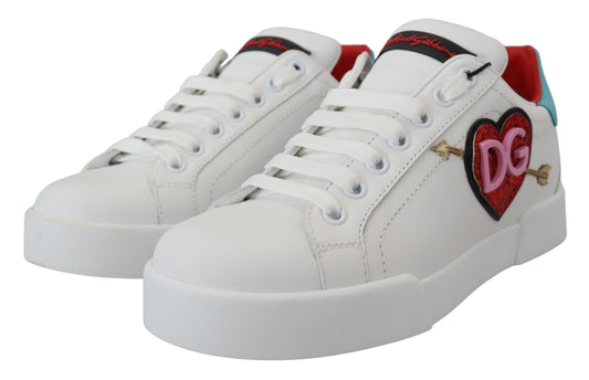 Dolce & Gabbana Elegant White Portofino Leather Sneakers Dolce & Gabbana