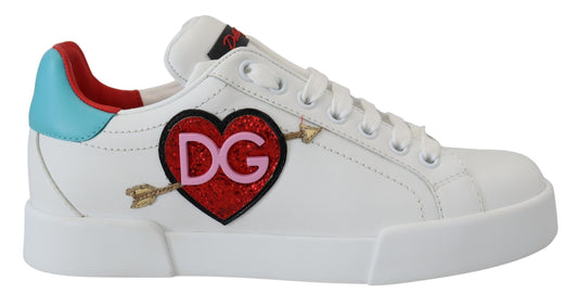 Dolce & Gabbana Elegant White Portofino Leather Sneakers Dolce & Gabbana