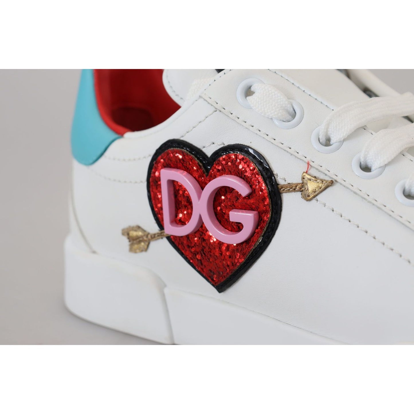 Dolce & Gabbana White Leather Sneaker Portofino Logo Heart Shoes