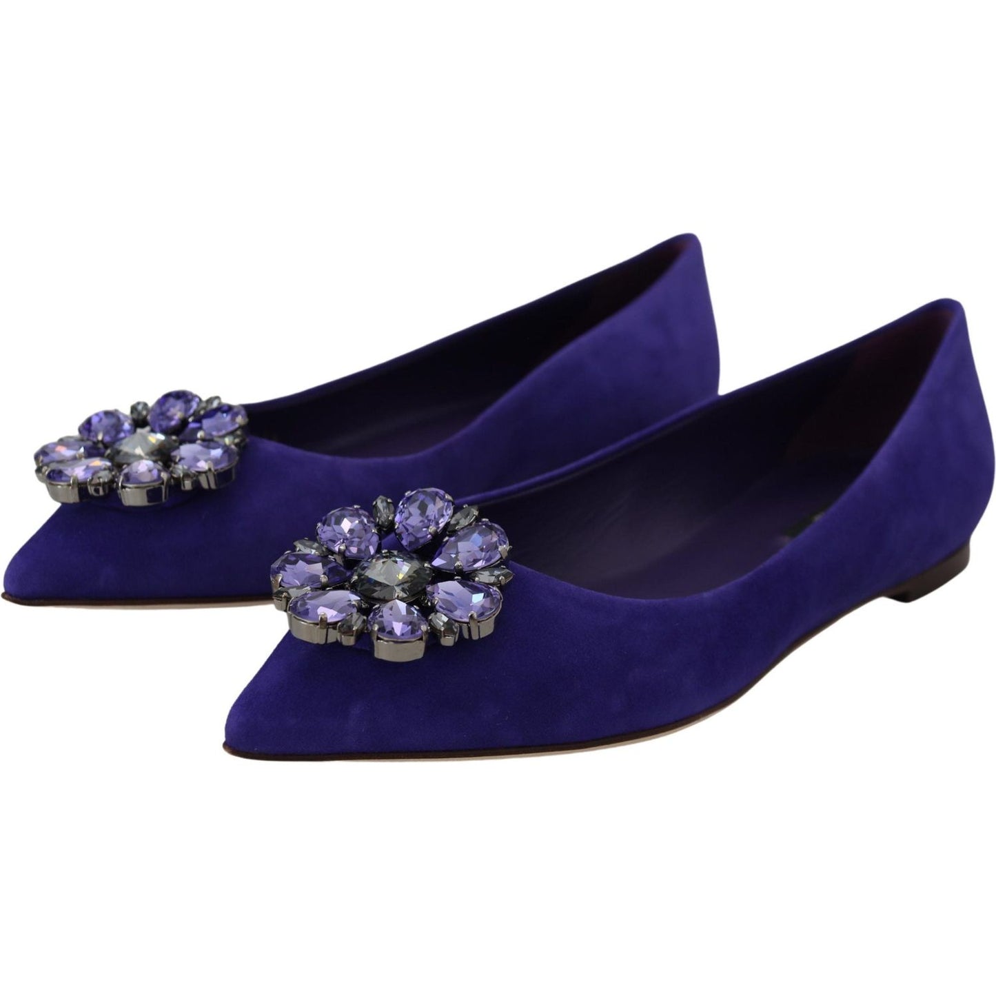 Dolce & Gabbana Embellished Crystal Purple Suede Flats Dolce & Gabbana