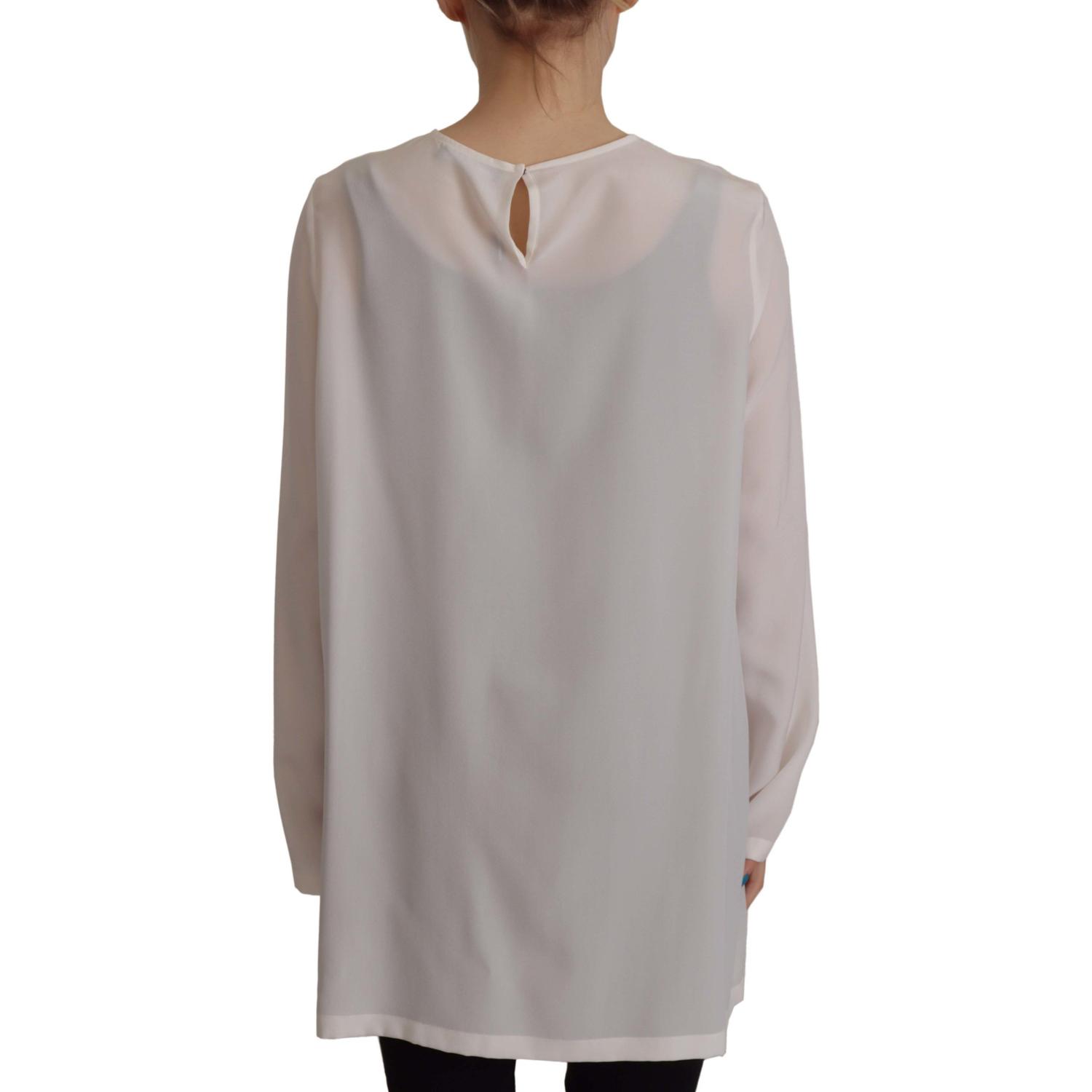 Dolce & Gabbana White Silk DG Logo Embroidered Long Sleeves Blouse