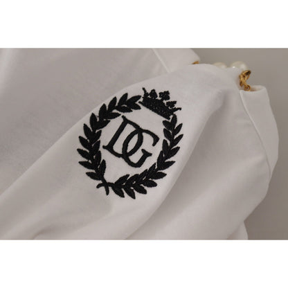 Dolce & Gabbana White Necklace Embellished Neckline T-shirt Top