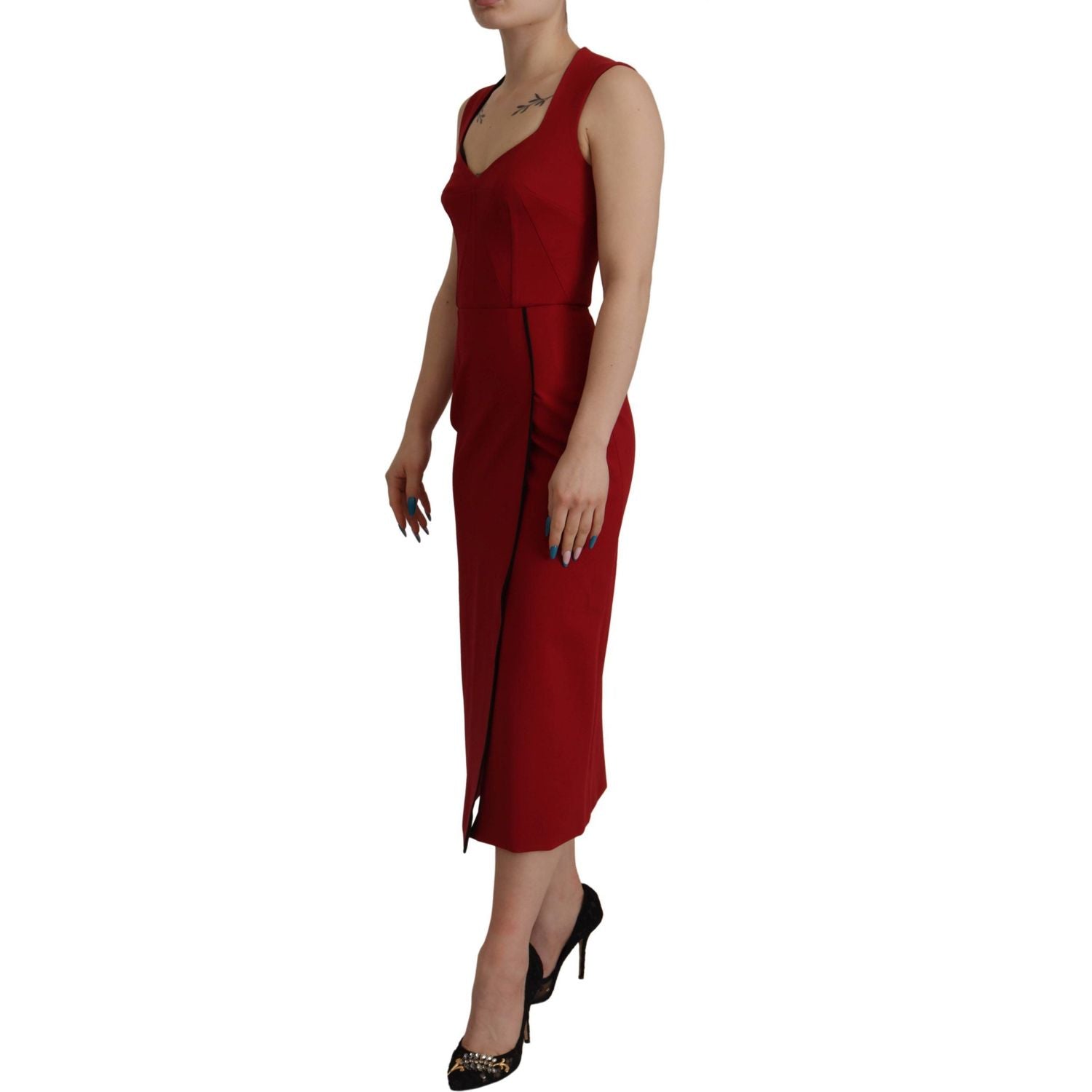 Dolce & Gabbana Red Sweetheart Neck Bodycon Midi Dress